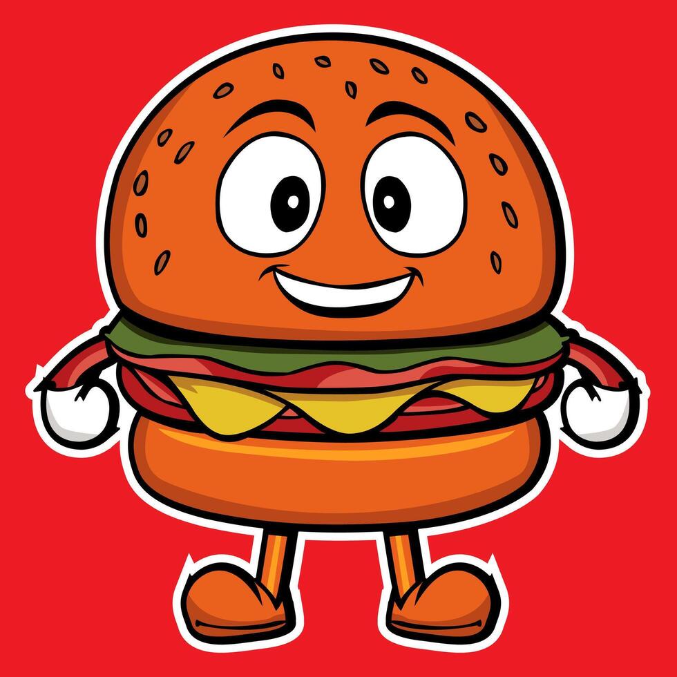 Cartoon hamburger, vintage fast food mascot, 1930s style. illustration vector