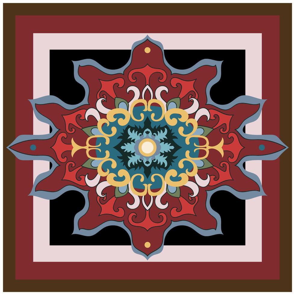 Mandala on a square frame, picture on the wall, graphic element. vector