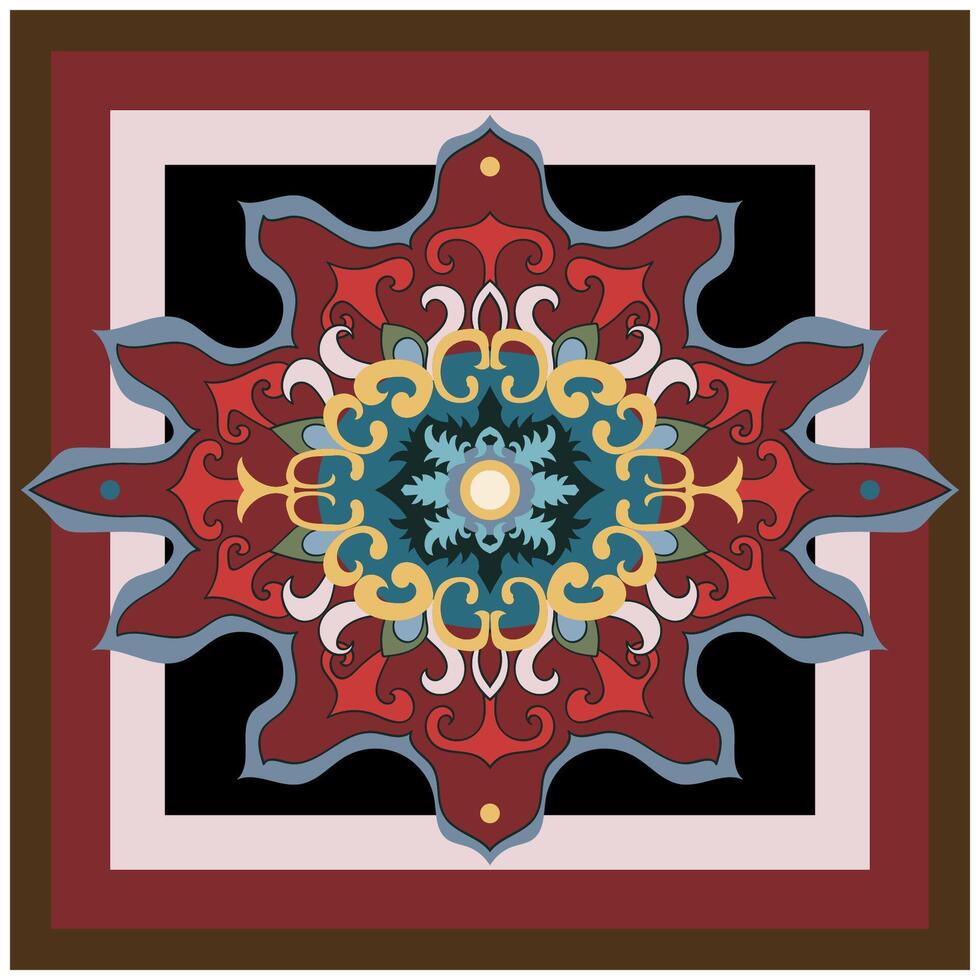 Mandala on a square frame, picture on the wall, graphic element. vector