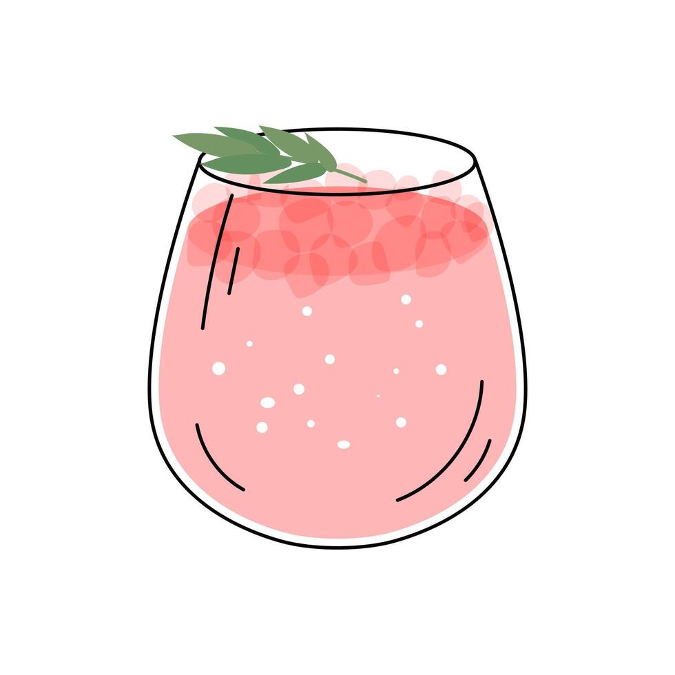 vaso de espumoso rosado paloma cóctel. verano cóctel aislado en blanco antecedentes. rosado alcohólico bebida con hielo cubitos y rosamarina. cóctel para menú, bar. vector