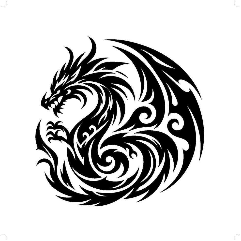wyvern dragon in modern tribal tattoo, abstract line art of people, minimalist contour. vector