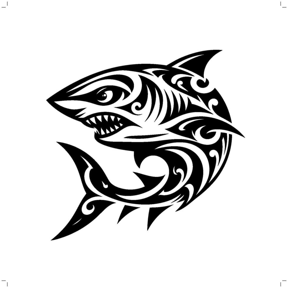Shark fish in modern tribal tattoo, abstract line art of animals, minimalist contour. vector