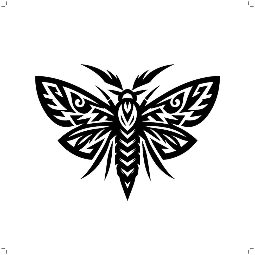 Moth in modern tribal tattoo, abstract line art of animals, minimalist contour. vector