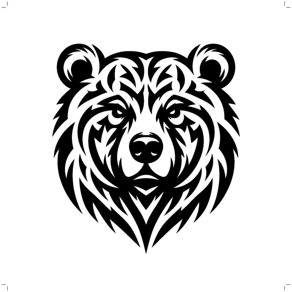 grizzly bear in modern tribal tattoo, abstract line art of animals, minimalist contour. vector