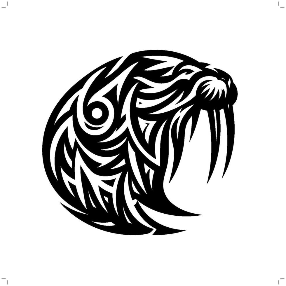 walrus in modern tribal tattoo, abstract line art of animals, minimalist contour. vector