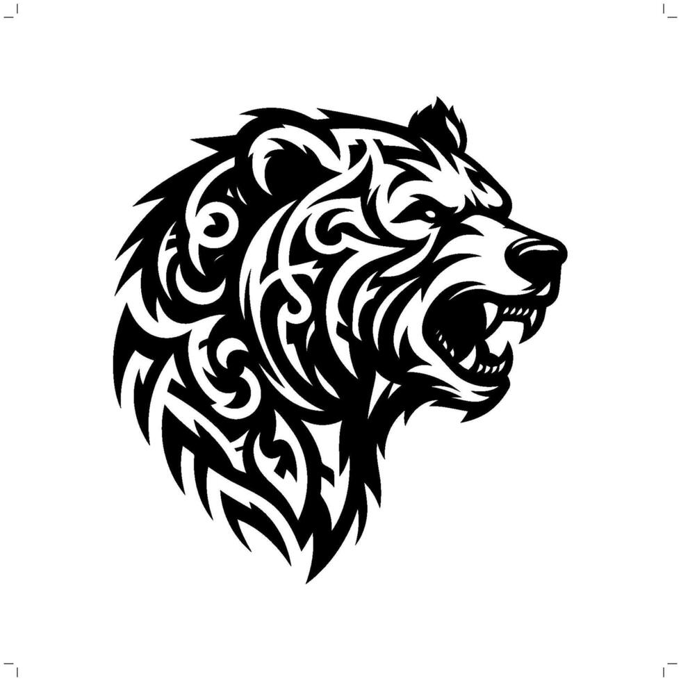 grizzly bear in modern tribal tattoo, abstract line art of animals, minimalist contour. vector