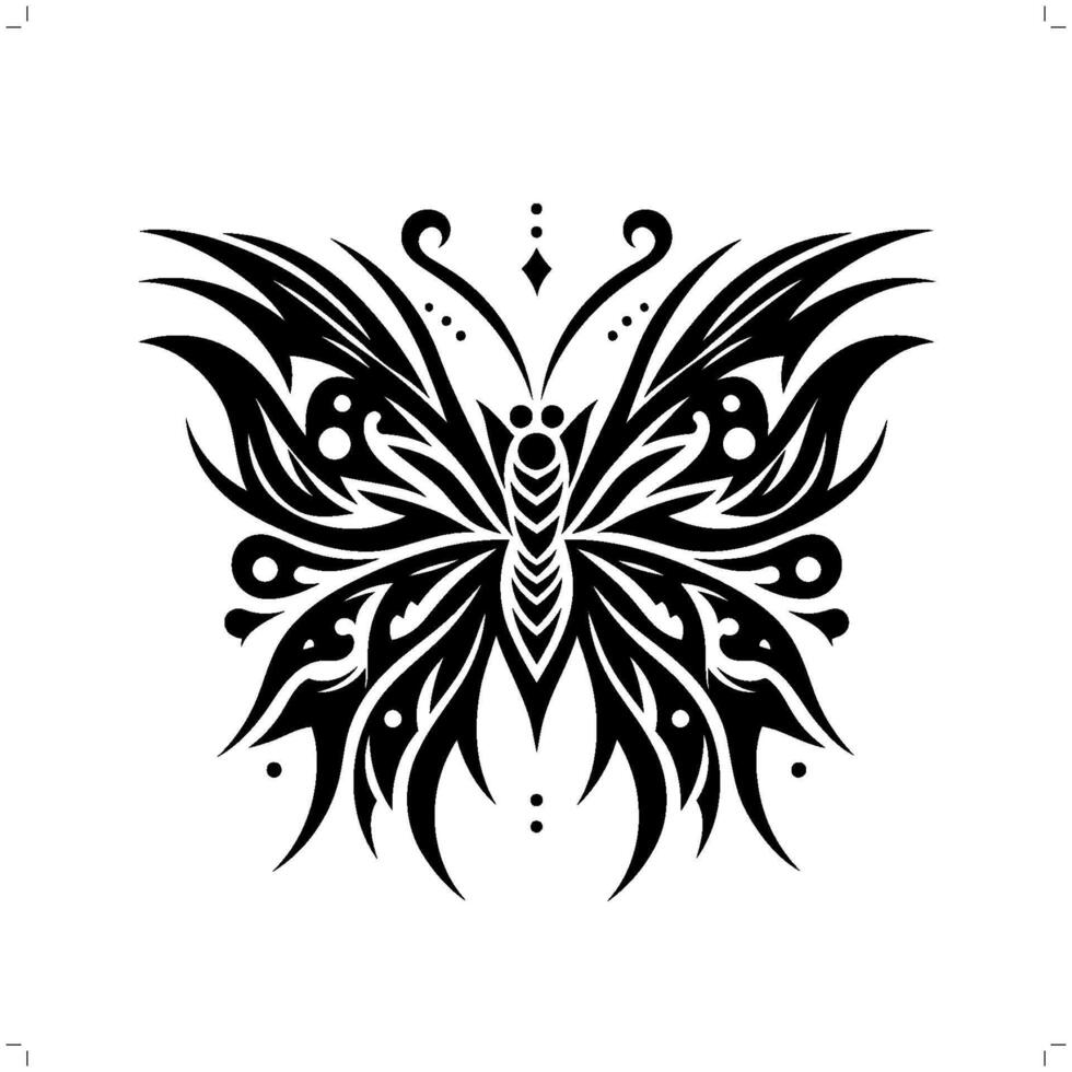 Butterfly in modern tribal tattoo, abstract line art of animals, minimalist contour. vector