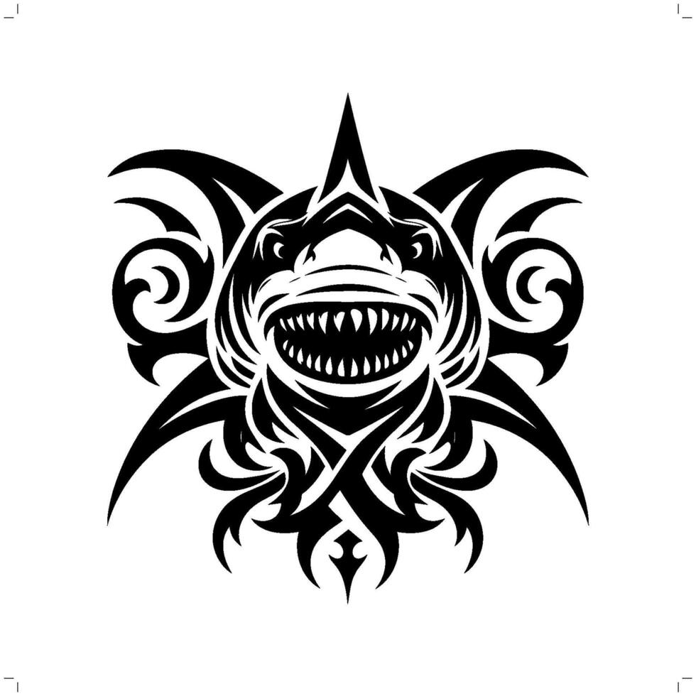 Shark fish in modern tribal tattoo, abstract line art of animals, minimalist contour. vector