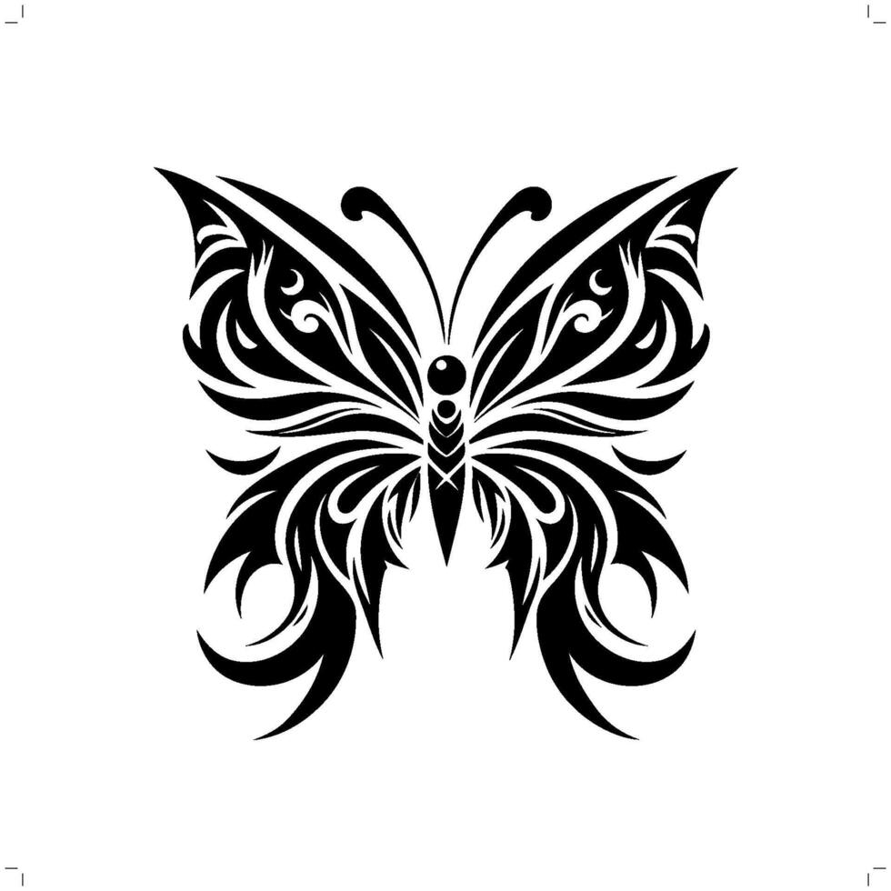 Butterfly in modern tribal tattoo, abstract line art of animals, minimalist contour. vector