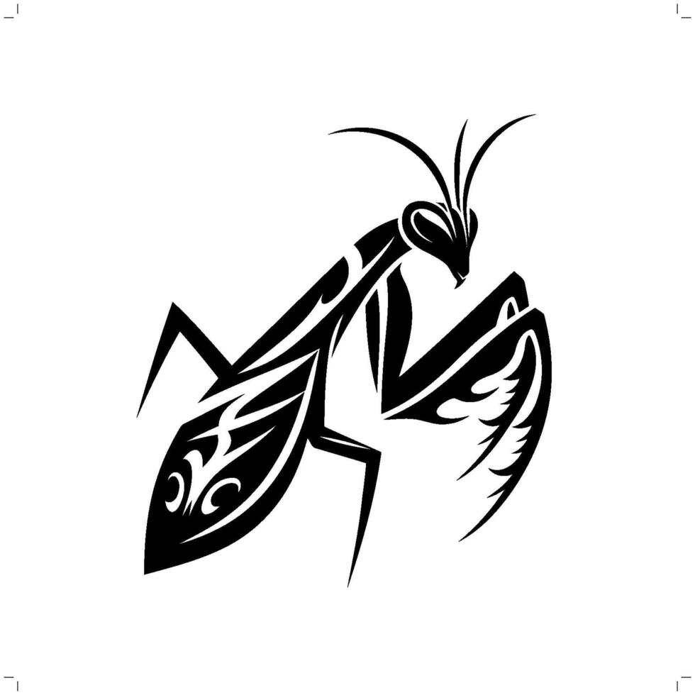 Mantis in modern tribal tattoo, abstract line art of animals, minimalist contour. vector