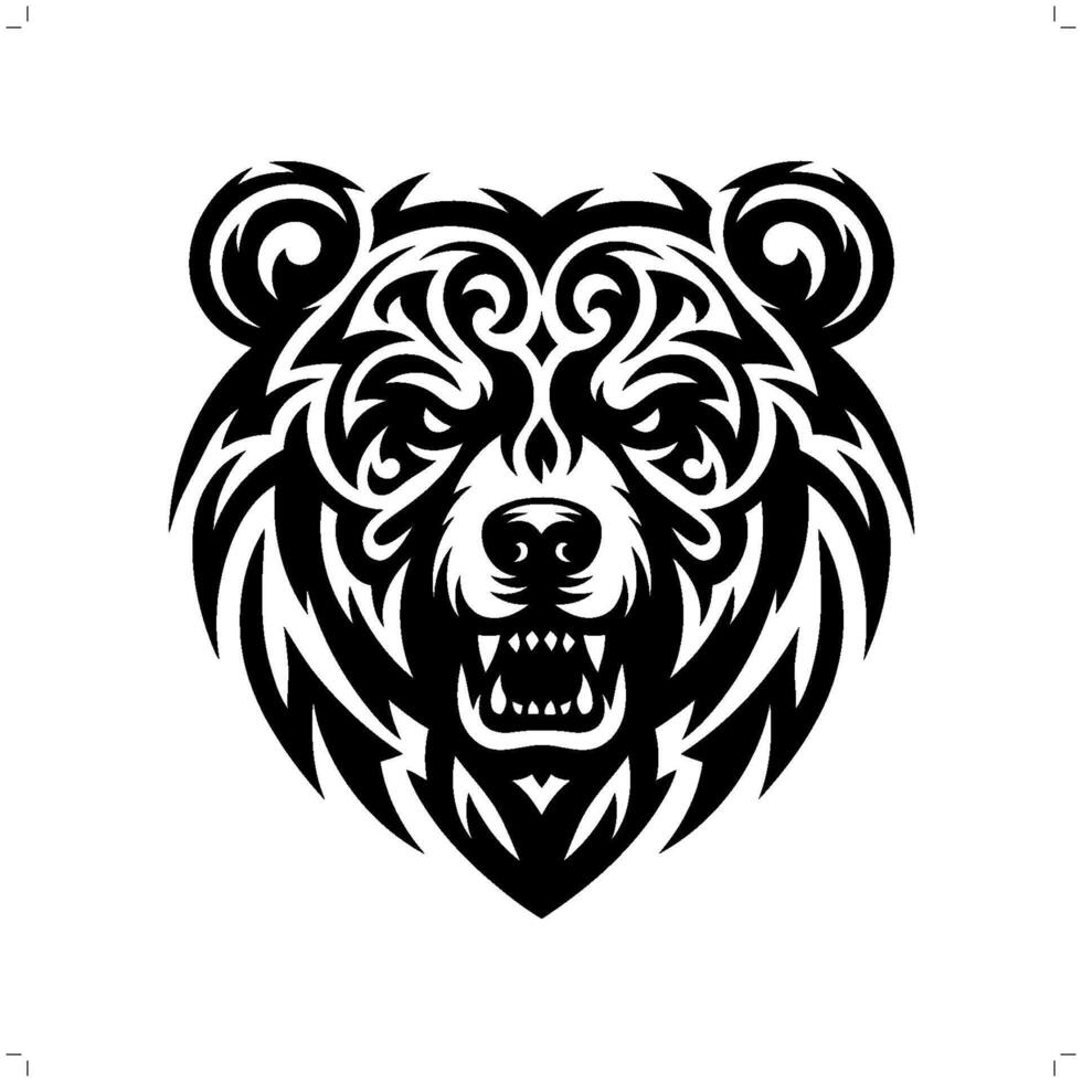 grizzly bear in modern tribal tattoo, abstract line art of animals, minimalist contour. vector