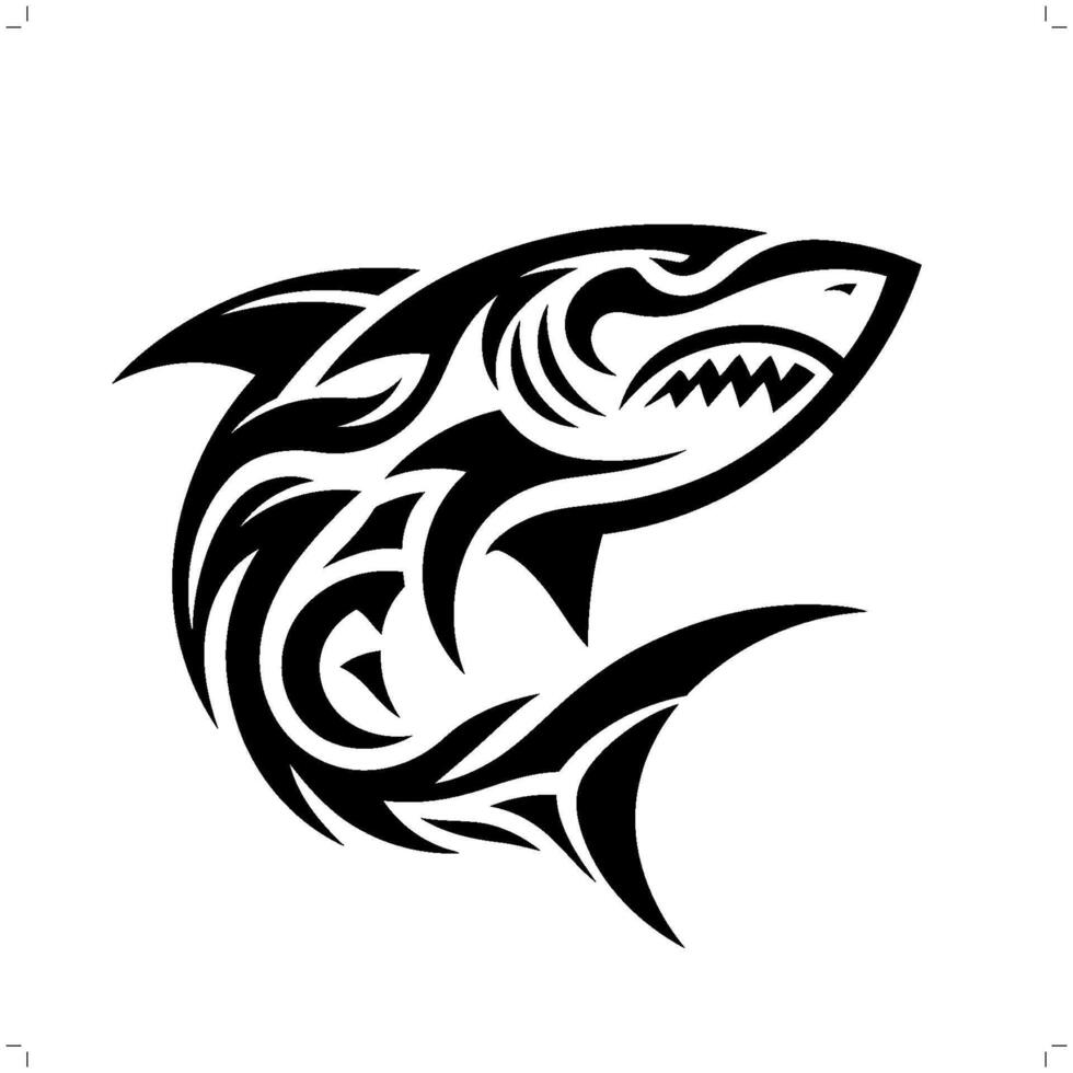 Shark fish in modern tribal tattoo, abstract line art of animals, minimalist contour. vector