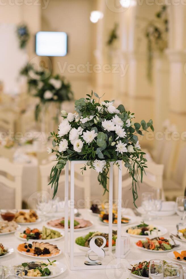 Wedding table setting in rustic style. photo