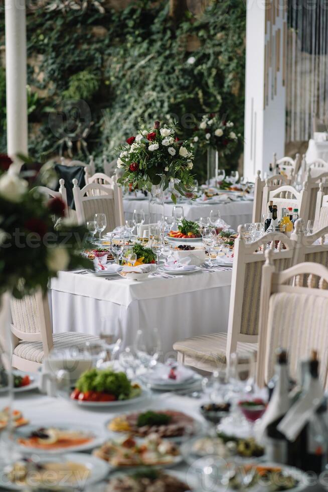 Wedding table setting in rustic style. photo