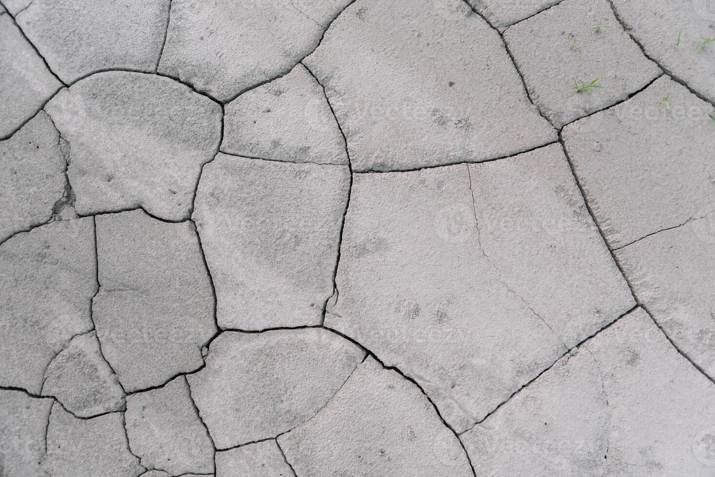 Grey cracked earth ground from drought disaster cause from weather change. The global warming and greenhouse effect cause of agricultural production is reduced photo