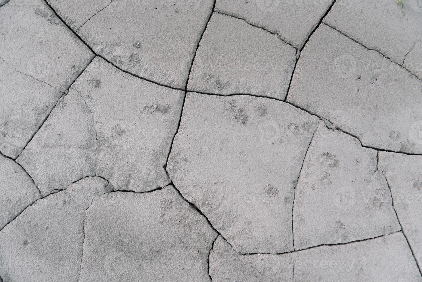 Grey cracked earth ground from drought disaster cause from weather change. The global warming and greenhouse effect cause of agricultural production is reduced photo
