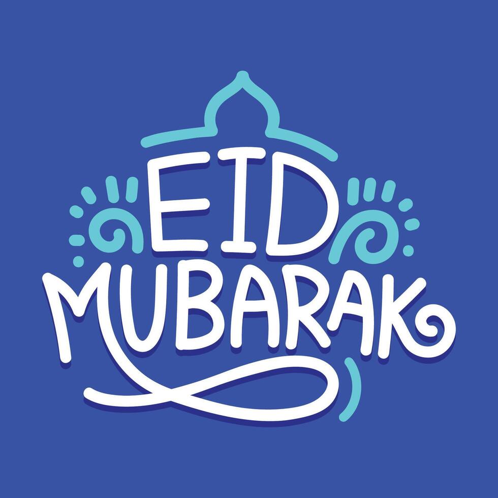 Hand drawn lettering Eid mubarak greeting card template design on blue background. Eid Mubarak English Typography. Eid ul-Fitr, Eid ul-Adha. Religious holiday. Eid calligraphy, poster, banner. vector