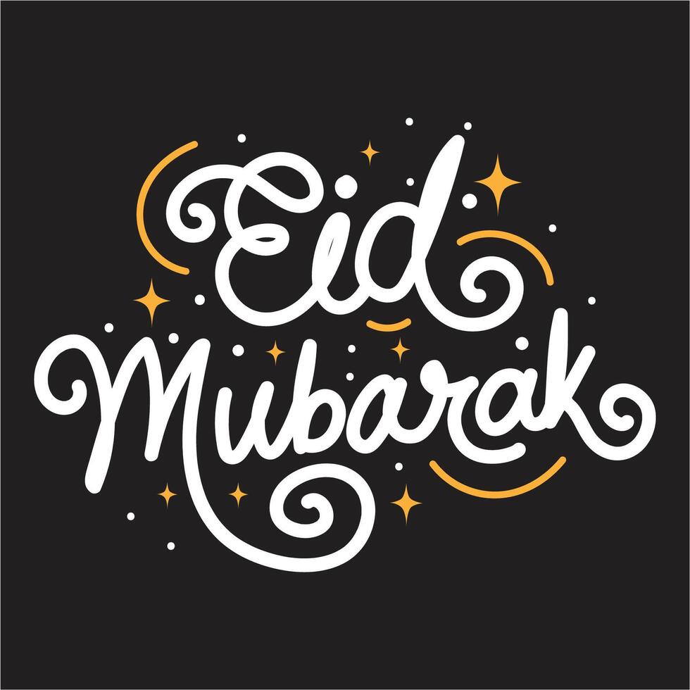 Eid Mubarak hand written lettering, calligraphy, typography illustration with celebration elements. Eid Mubarak free hand lettering poster, banner, greeting card, template design. vector