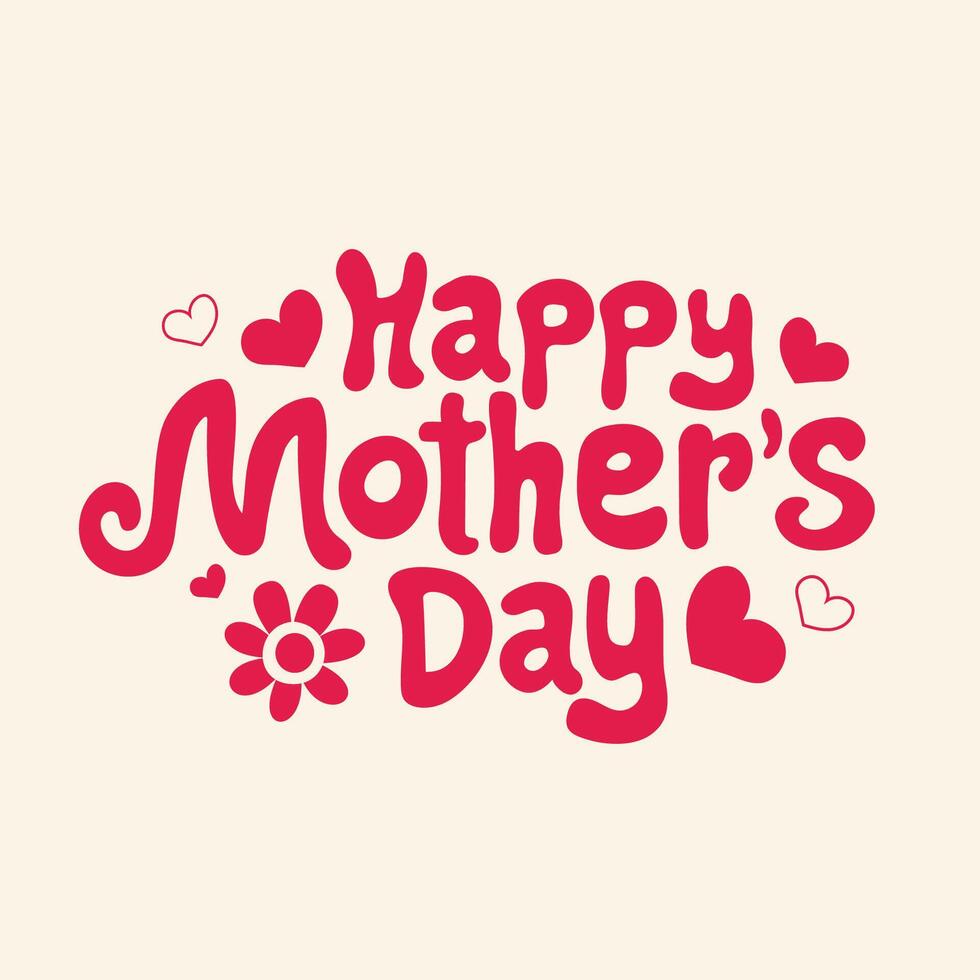 Happy Mothers Day pink color hand lettering template design. Beautiful typography design with text of Happy Mothers Day. Flower and heart shapes decoration elements. Mothers day greeting card vector