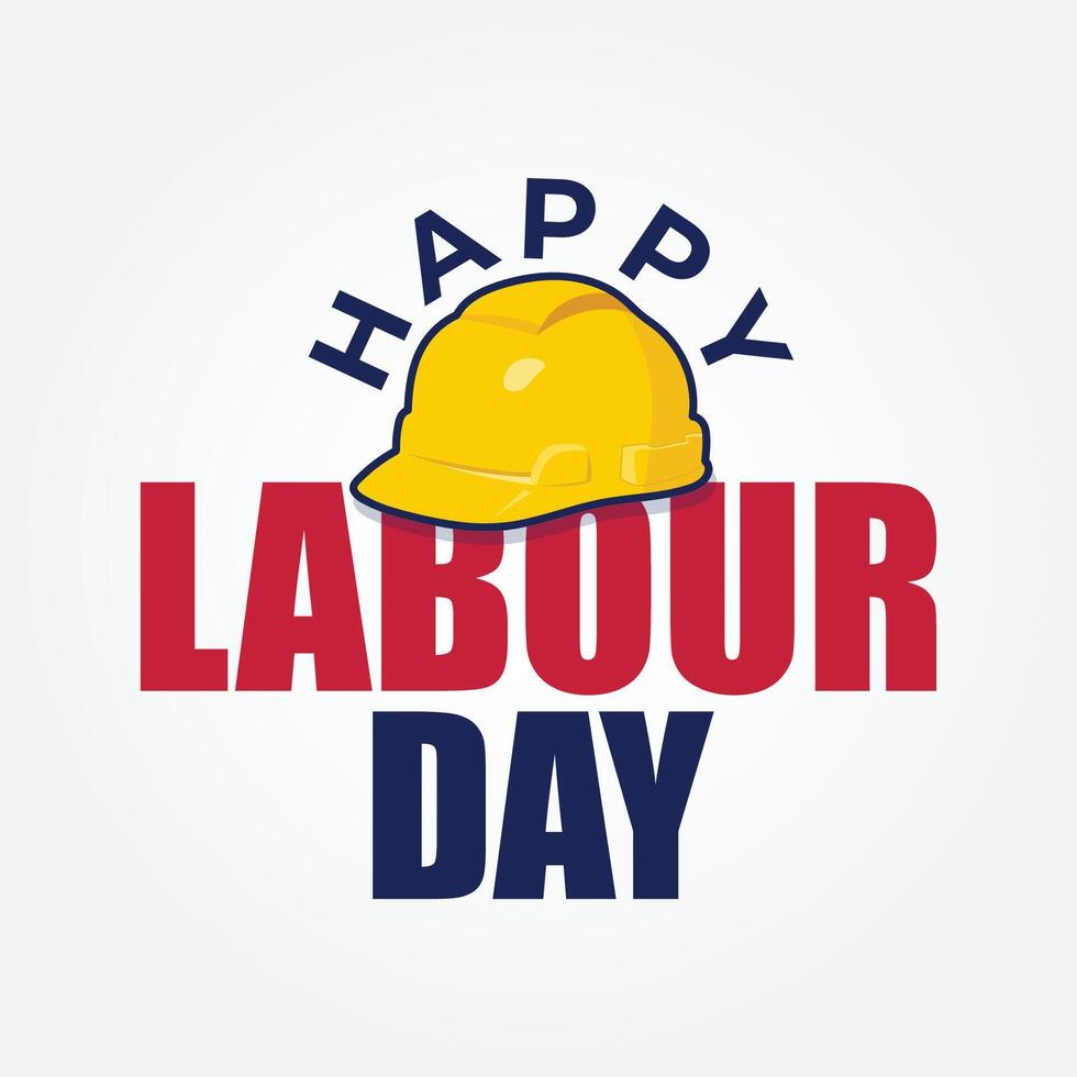 contento labor día tipografía diseño con un aislado amarillo construcción casco ilustración. la seguridad difícil sombrero para labor día. Primero mayo trabajador día plantilla, bandera, póster, saludo tarjeta. vector