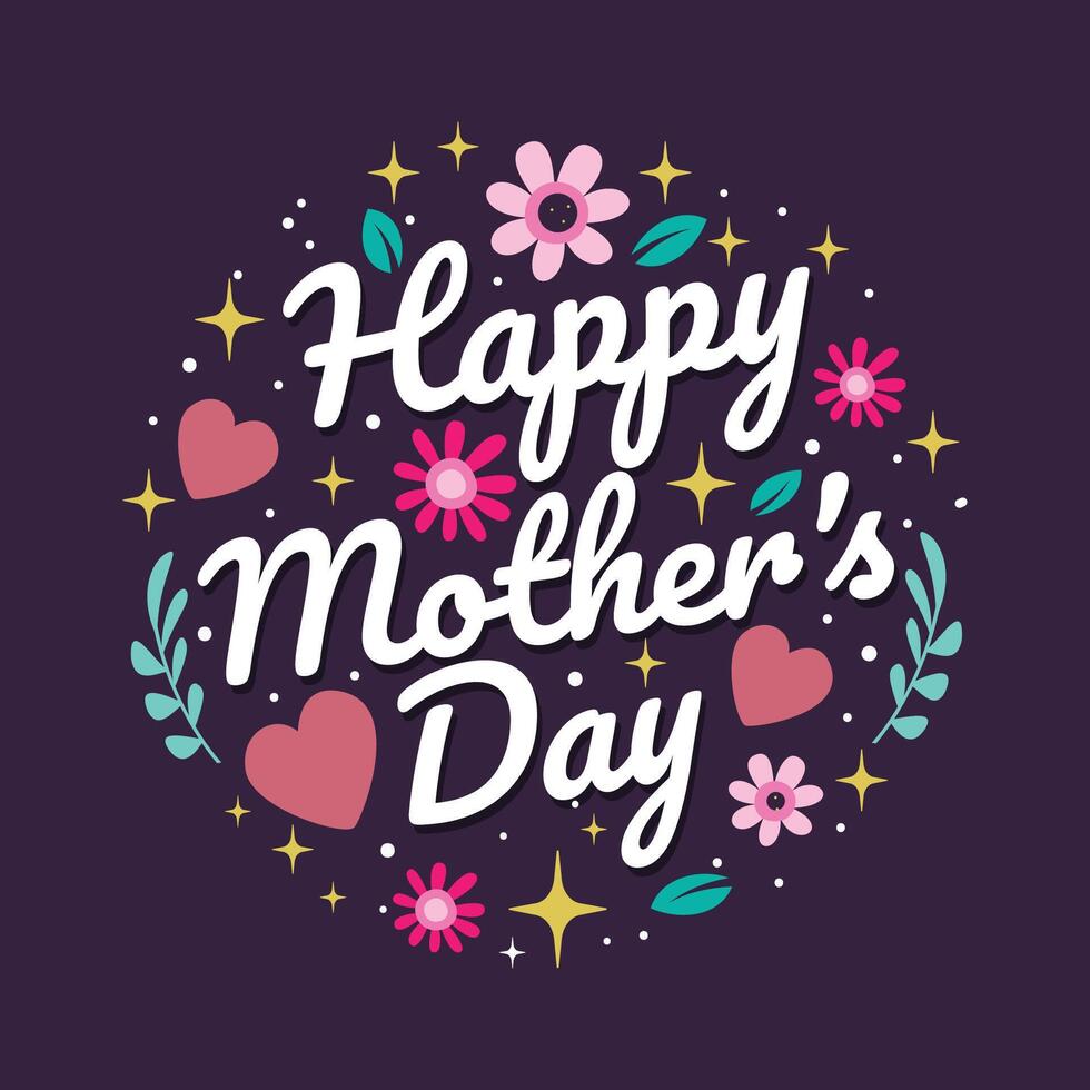 Happy Mothers Day Greeting Card Design with hearts and flower illustration. Beautiful Hand drawn lettering for celebrate Mother's Day. Best Mom ever poster, banner, greeting card. Pink color vector