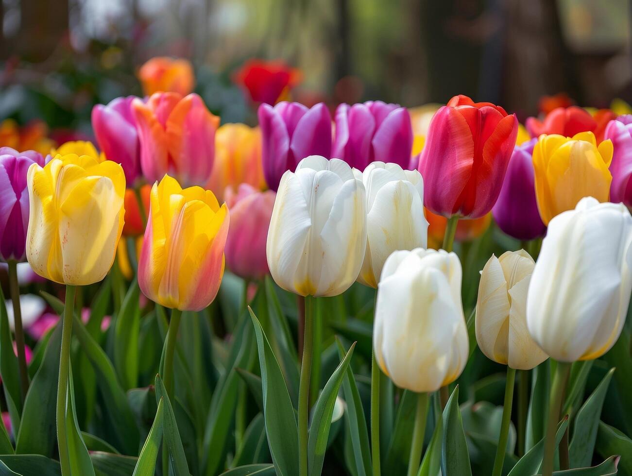 Multicolored Tulip Field In Bloom photo