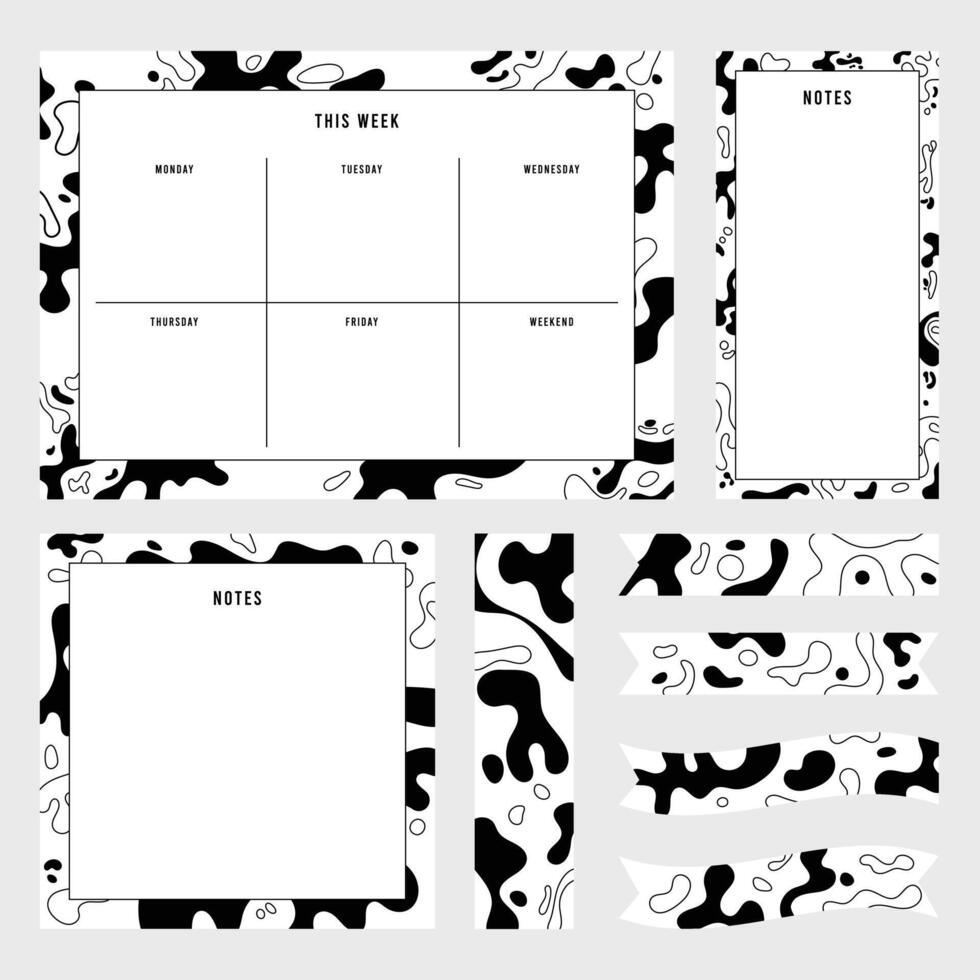 Cow pattern weekly planner, notes, to do list, monthly and daily planner template. vector