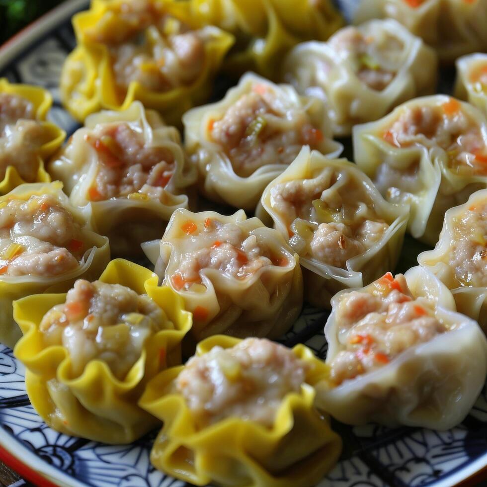 Steamed Shrimp Dumplings Close Up photo