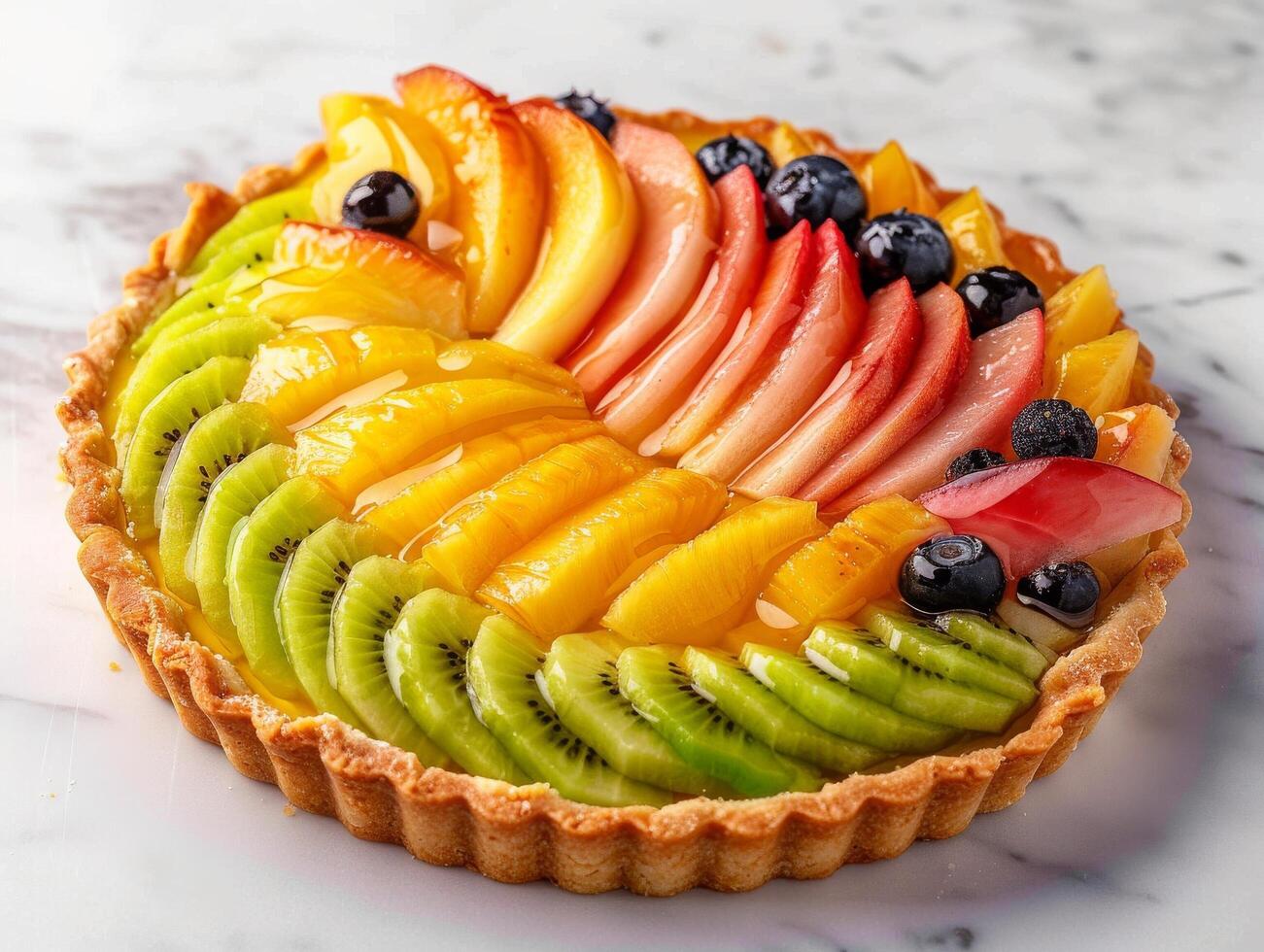 Fresh Fruit Tart on Marble Surface photo