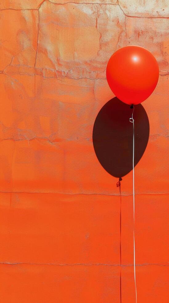 Red Balloon Against Orange Wall photo