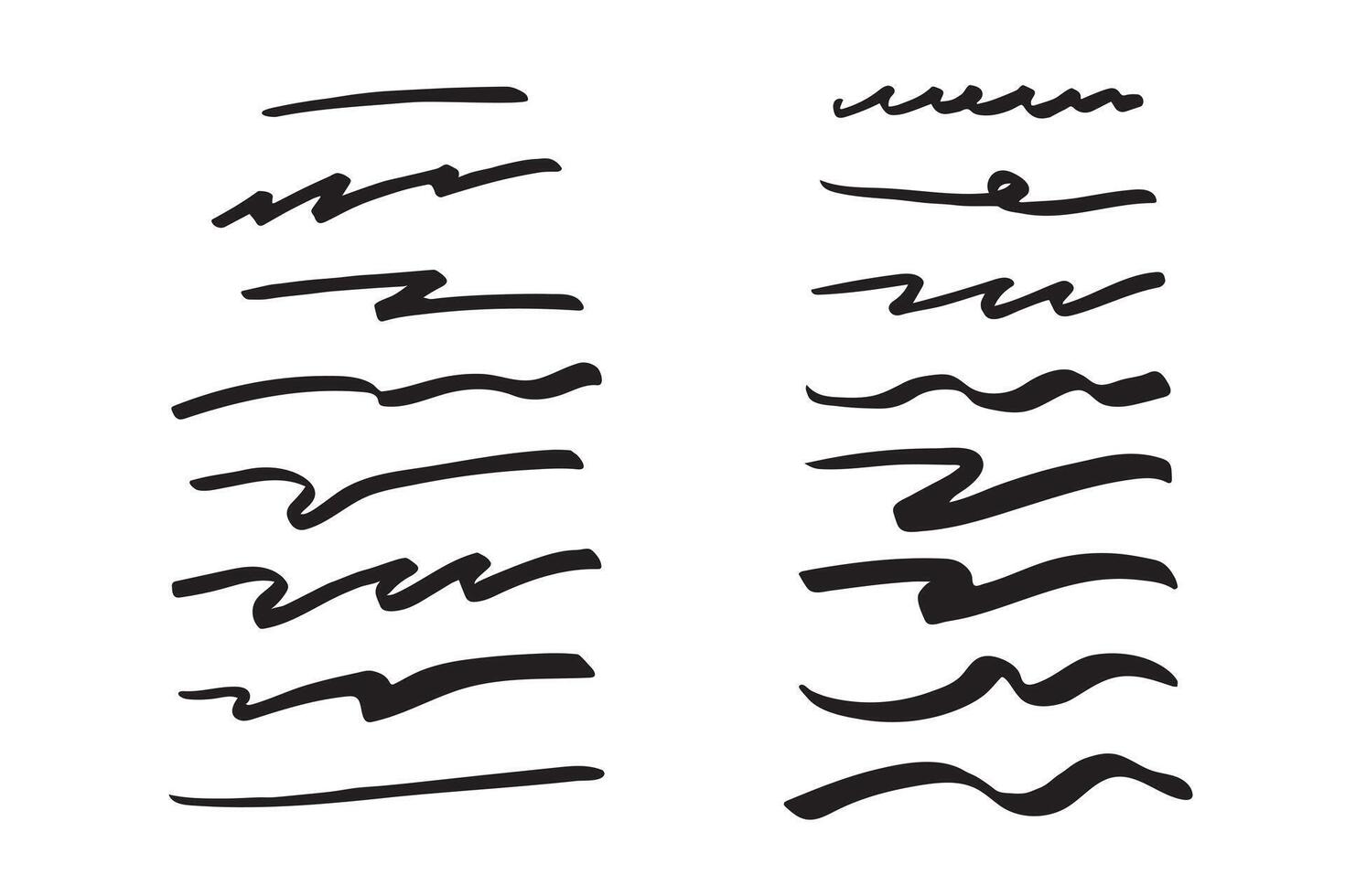 Set of underscores. Collection of brush stroke markers. Hand drawn doodle illustration. vector