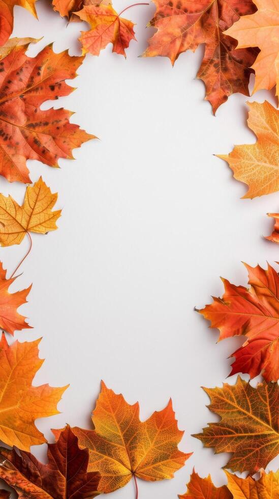 Fall Leaves Border on White photo