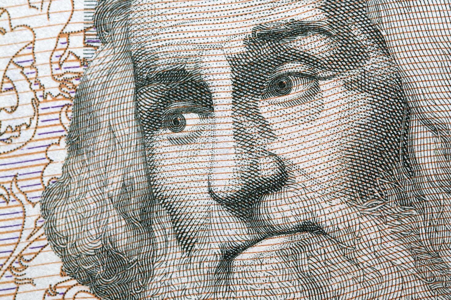 Marco Polo a closeup portrait from old Italian money photo