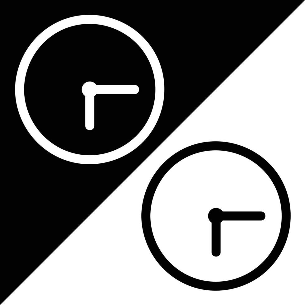 Clock Icon, Outline style, isolated on Black and White Background. vector