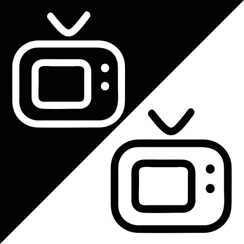 televisión aplicación icono, contorno estilo, aislado en negro y blanco antecedentes. vector