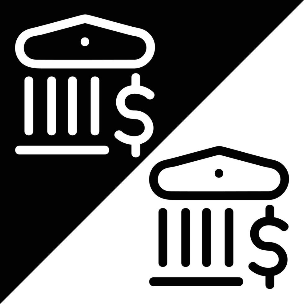 Bank icon, Outline style, isolated on Black and White Background. vector