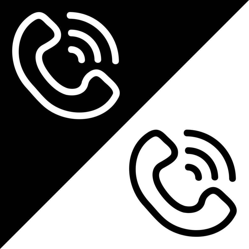 teléfono icono, contorno estilo, aislado en negro y blanco antecedentes. vector