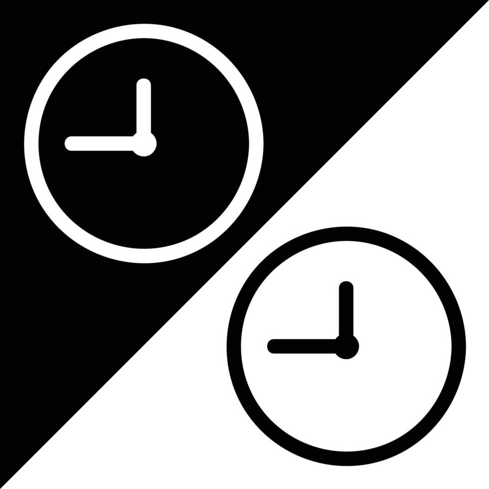 reloj icono, contorno estilo, aislado en negro y blanco antecedentes. vector