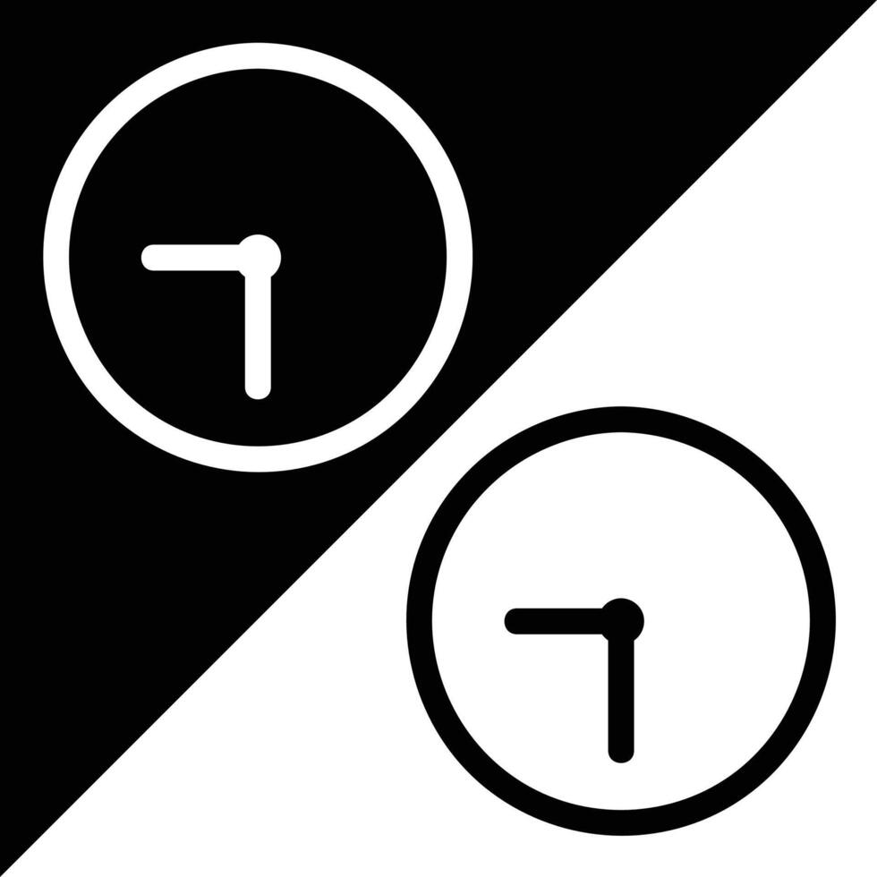 Clock Icon, Outline style, isolated on Black and White Background. vector