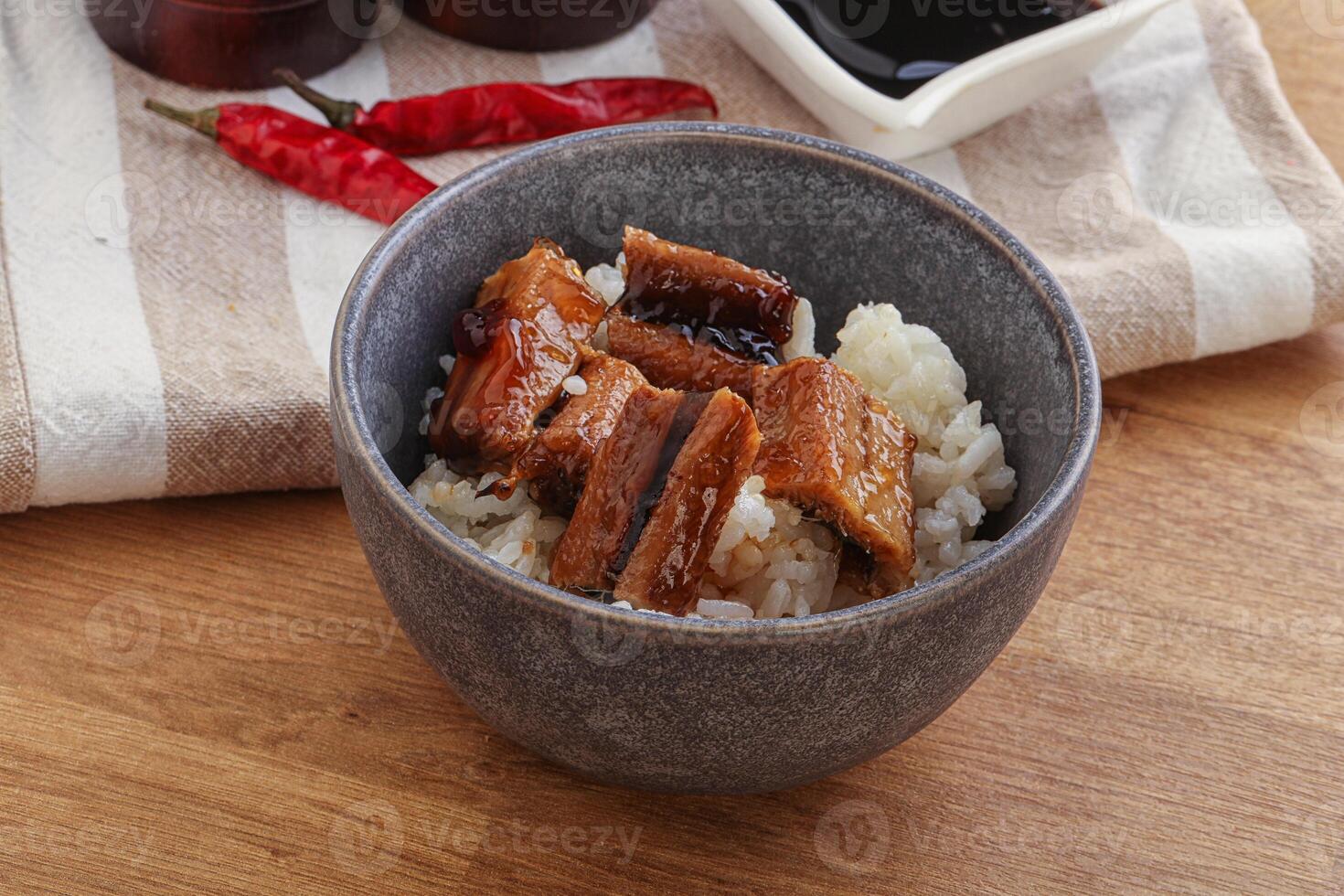 anguila asada con arroz al vapor foto