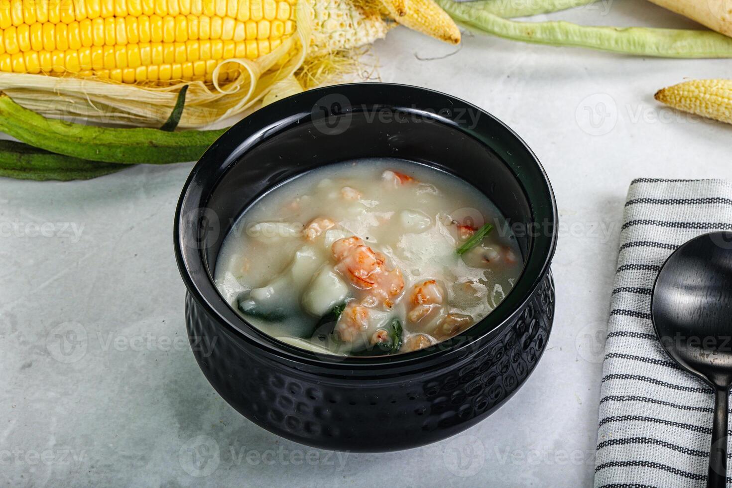 Soup with prawn and noodle photo