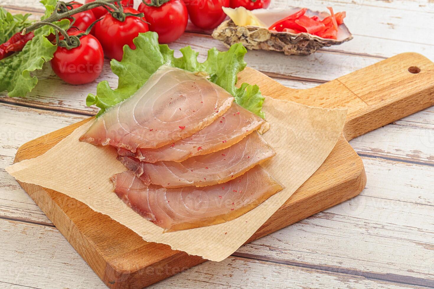 Sliced salted marlin fish carpaccio photo