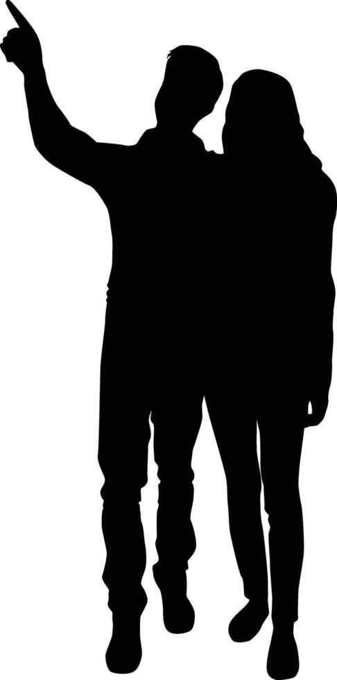 Couple silhouette illustration in black color. Hand drawn men and women person pose vector