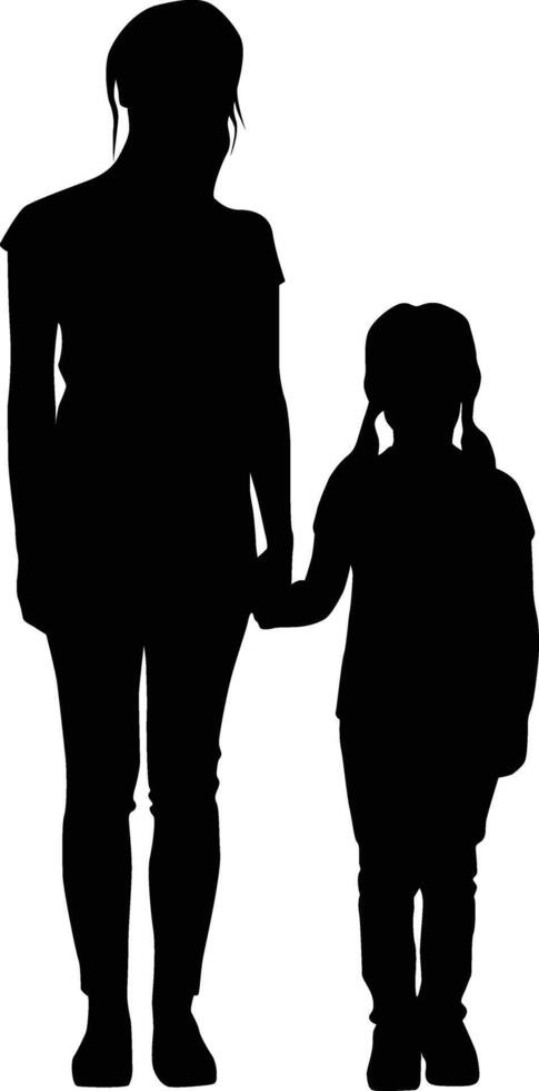Silhouette of mother and daughter illustration vector