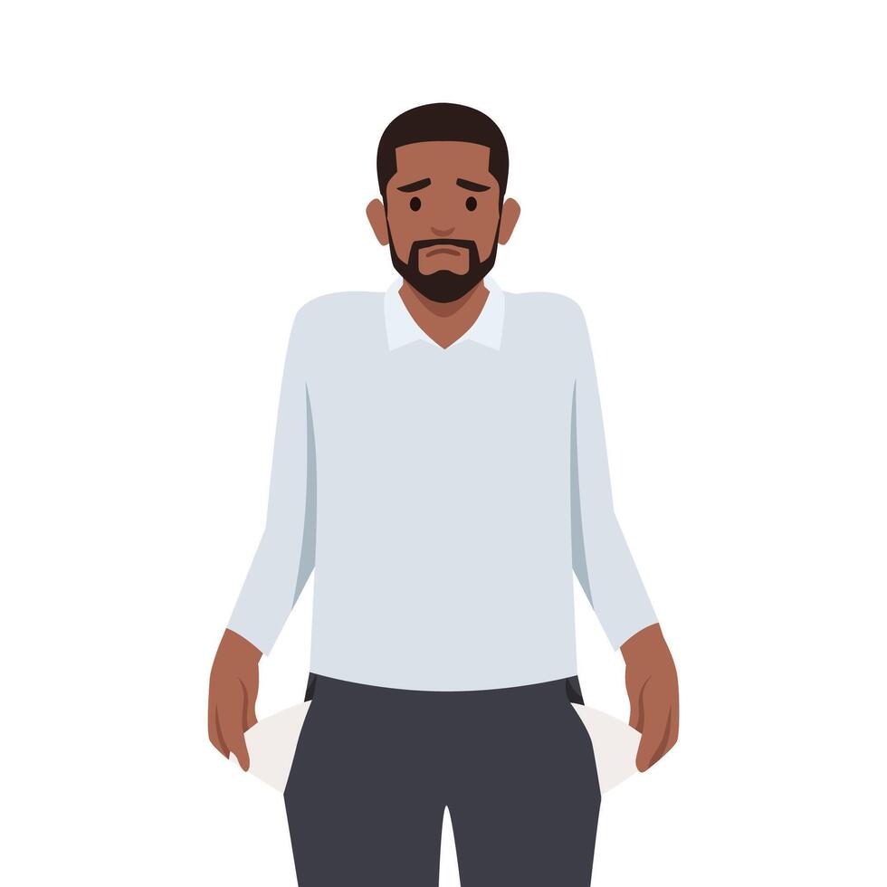 Young black man with No money. Man with pockets turned outward. vector