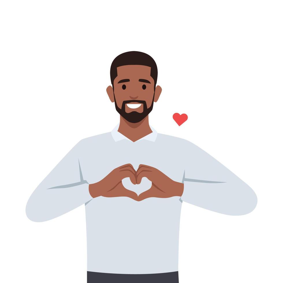 Young man making or gesturing heart symbol with fingers. vector