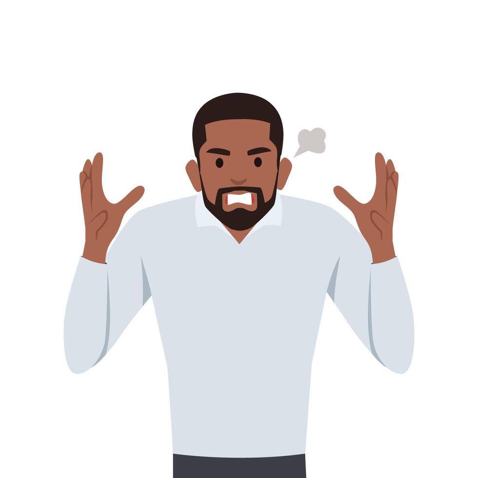 Young black man angry and raised fist and shout or screaming expression. vector