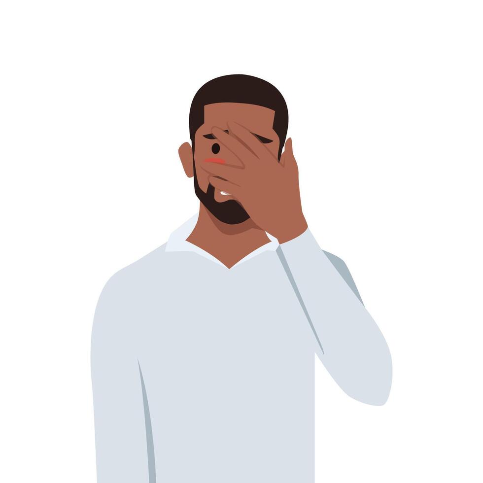Young man disappointed man with facepalm gesture, feeling shame. vector