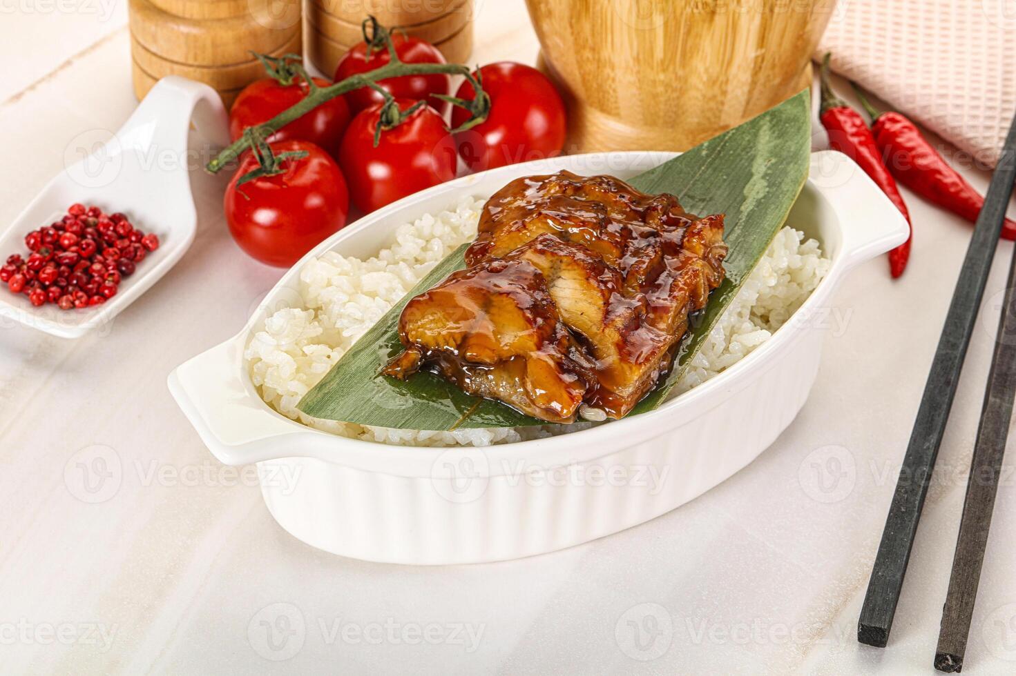 Grilled eel with steamed rice photo