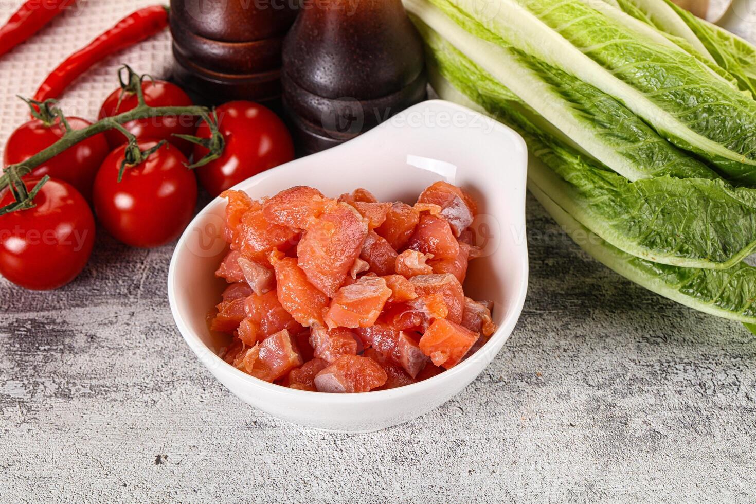 Salted salmon cubes for cooking photo